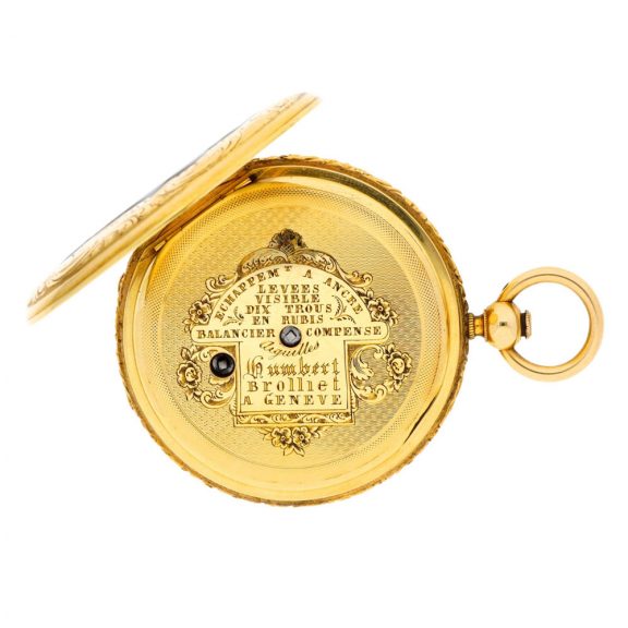 Swiss gold and enamel jump hour full hunter lever watch Circa 1840 Swiss gold and enamel jump hour full hunter lever watch Circa 1840