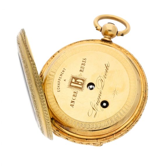 Swiss gold and enamel hunting cased lever watch Circa 1860 Swiss gold and enamel hunting cased lever watch Circa 1860