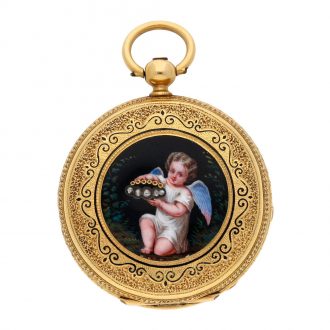Swiss gold and enamel hunting cased lever watch Circa 1860