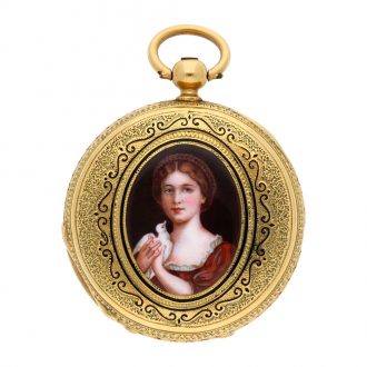 Swiss gold and enamel hunting cased lever watch Circa 1860