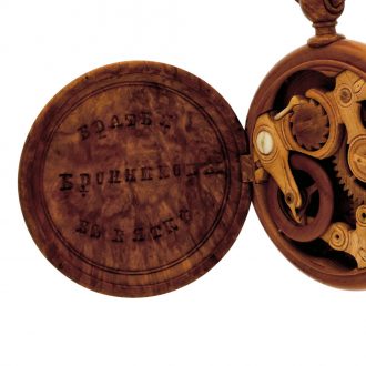 Rare Russian wood and ivory watch with wood link chain Circa 1860
