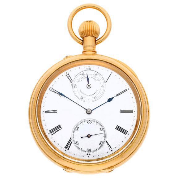 Swiss gold one minute tourbillon with power reserve Circa 1930