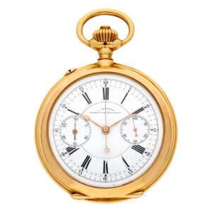 German gold keyless lever chronograph watch with register Circa 1910