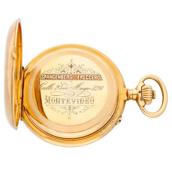 German gold keyless lever chronograph watch with register Circa 1910 German gold keyless lever chronograph watch with register Circa 1910