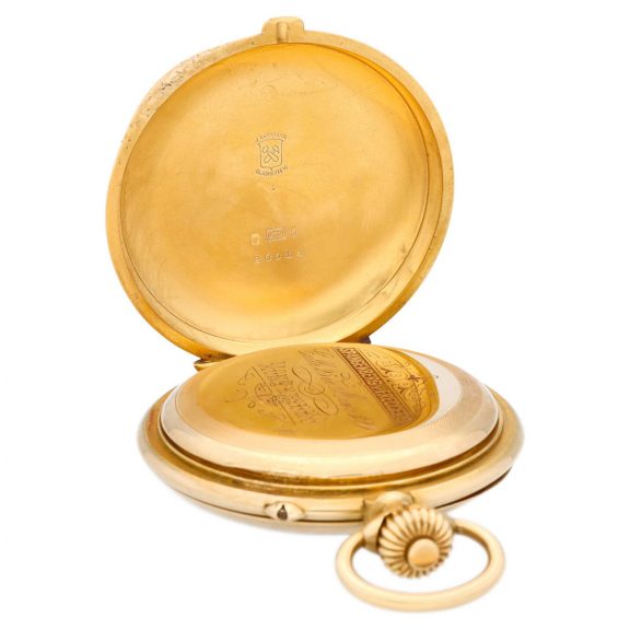 German gold keyless lever chronograph watch with register Circa 1910 German gold keyless lever chronograph watch with register Circa 1910