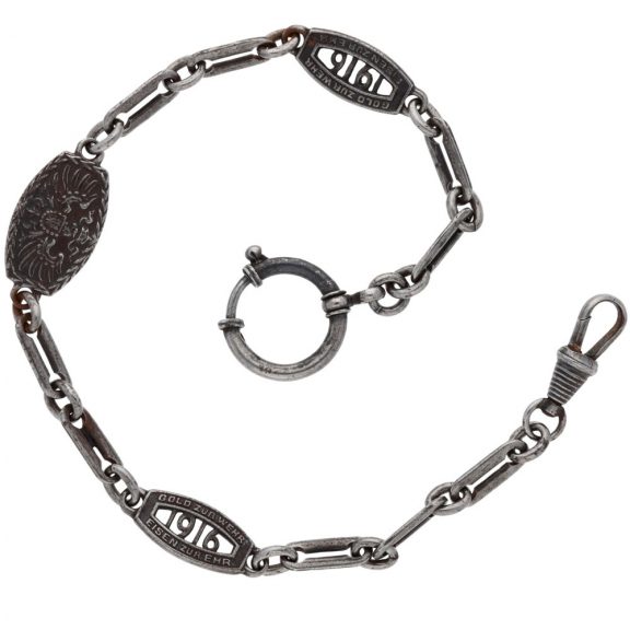 German gun metal open faced lever watch with chain Circa 1916 German gun metal open faced lever watch with chain Circa 1916