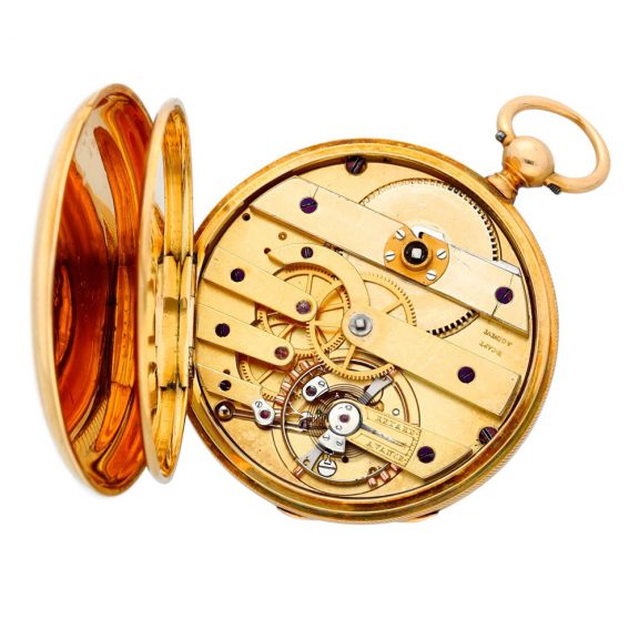Swiss gold chronometer watch with day and date indication Circa 1860 Swiss gold chronometer watch with day and date indication Circa 1860