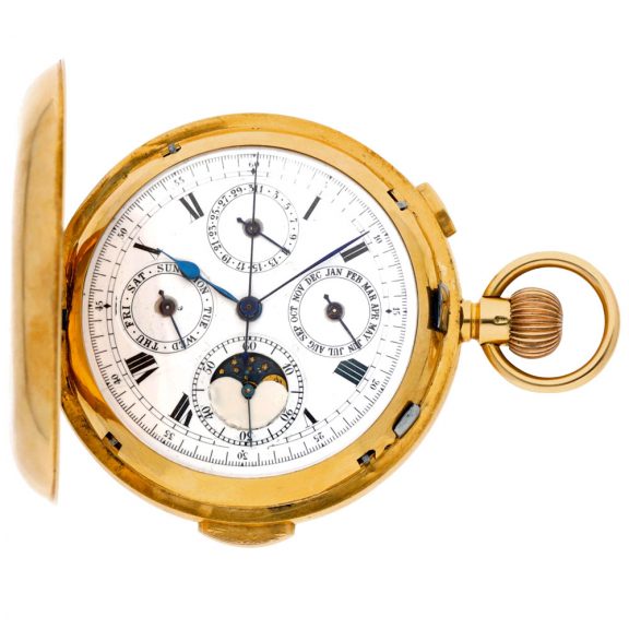 Swiss repeating calendar chronograph with moon phases Circa 1913