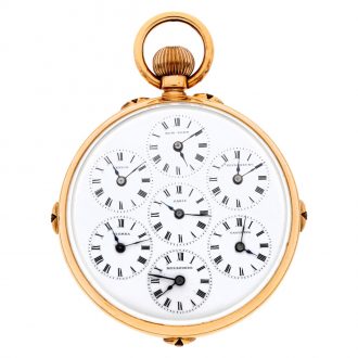 English gold complicated double dialled World Time watch Circa 1900