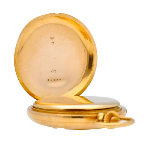 Swiss gold hunting cased minute repeating lever watch Circa 1900 Swiss gold hunting cased minute repeating lever watch Circa 1900
