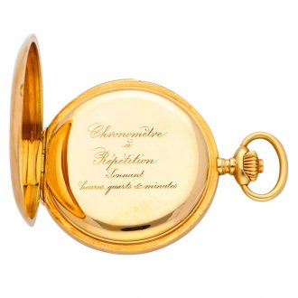 Swiss gold hunting cased minute repeating lever watch Circa 1900