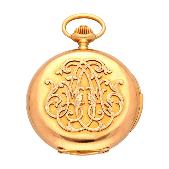 Swiss gold hunting cased minute repeating lever watch Circa 1900 Swiss gold hunting cased minute repeating lever watch Circa 1900
