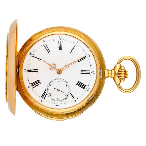 Swiss gold hunting cased minute repeating lever watch Circa 1900