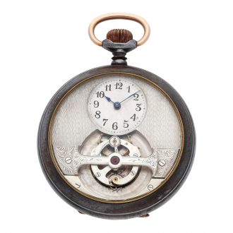 Swiss gunmetal keyless poor man’s tourbillon watch Circa 1910