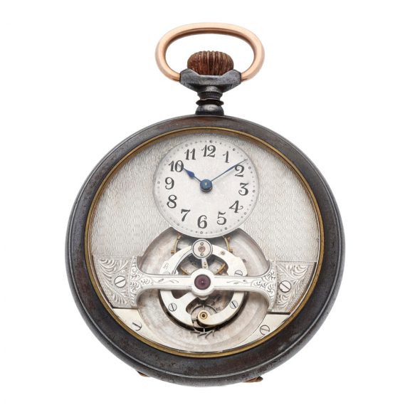 Swiss gunmetal keyless poor man’s tourbillon watch Circa 1910