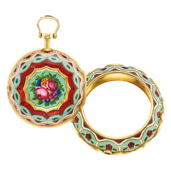 English fine gold and enamel triple cased watch Circa 1790