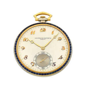 Swiss yellow and white gold sapphire set pocket watch Circa 1924