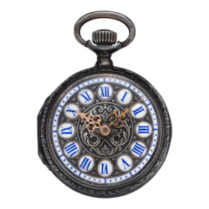 Unusual Swiss blackened silver keyless pocket watch Circa 1887
