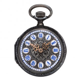 Unusual Swiss blackened silver keyless pocket watch Circa 1887