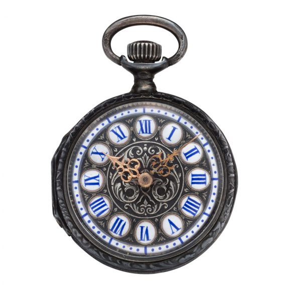 Unusual Swiss blackened silver keyless pocket watch Circa 1887
