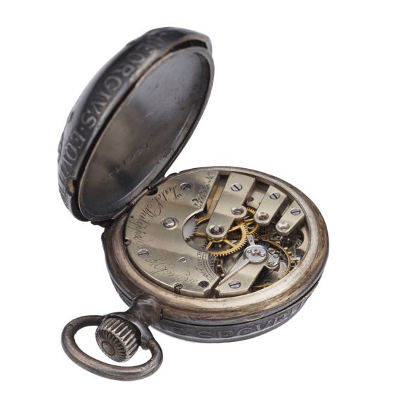 Unusual Swiss blackened silver keyless pocket watch Circa 1887 Unusual Swiss blackened silver keyless pocket watch Circa 1887