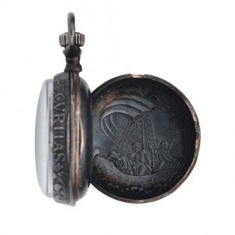 Unusual Swiss blackened silver keyless pocket watch Circa 1887
