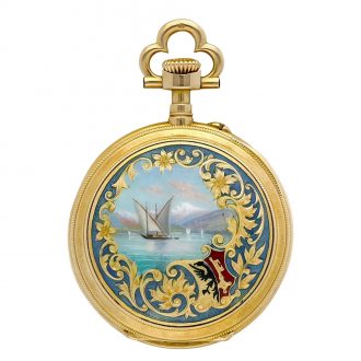 Swiss 18K yellow gold and enamel open faced lever Circa 1896