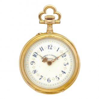 Swiss 18K yellow gold and enamel open faced lever Circa 1896