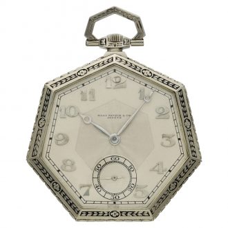 Swiss white gold heptagonal open faced pocket watch Circa 1910
