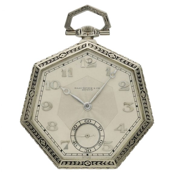 Swiss white gold heptagonal open faced pocket watch Circa 1910 Swiss white gold heptagonal open faced pocket watch Circa 1910