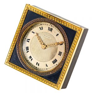 French 18 carat gold and onyx square desk clock Circa 1920