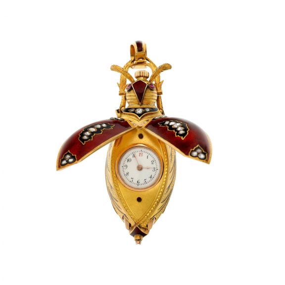 Swiss gold, enamel and diamond set scarab form watch Circa 1910