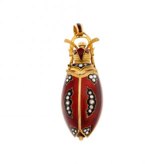 Swiss gold, enamel and diamond set scarab form watch Circa 1910