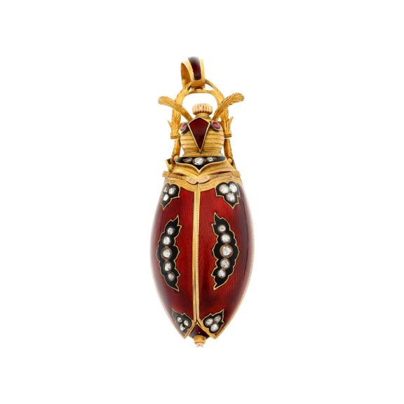 Swiss gold, enamel and diamond set scarab form watch Circa 1910 Swiss gold, enamel and diamond set scarab form watch Circa 1910