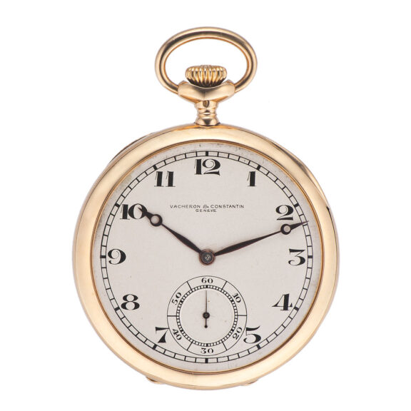 Very fine and rare, large, keyless, 18 carat yellow gold Swiss pocket watch circa 1918