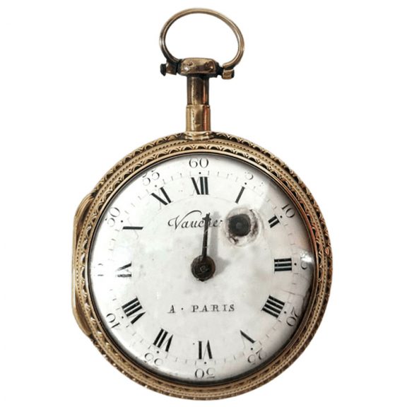 French gold open faced verge pocket watch with key Circa 1790