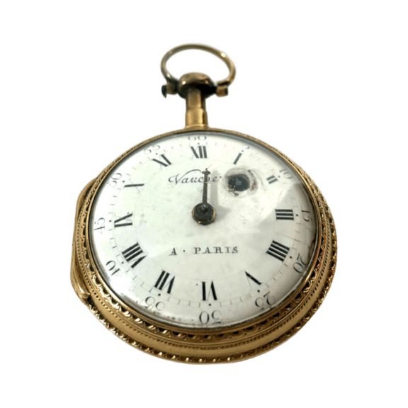 French gold open faced verge pocket watch with key Circa 1790 French gold open faced verge pocket watch with key Circa 1790