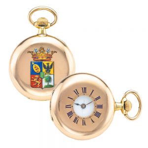 Swiss small gold and enamel half hunter watch Circa 1879