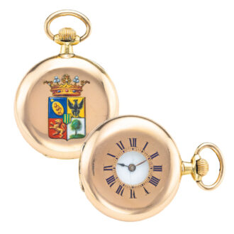 Swiss small gold and enamel half hunter watch Circa 1879
