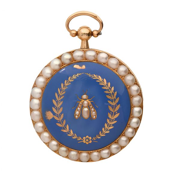 French 18K gold and blue enamel lady’s pendant watch Circa 1810 French 18K gold and blue enamel lady’s pendant watch Circa 1810