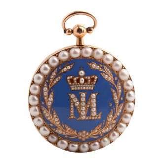 French 18K gold and blue enamel lady’s pendant watch Circa 1810