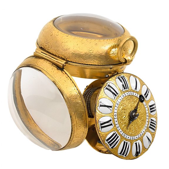 Rare and beautiful French gilded brass and metal pocket watch Circa 1690