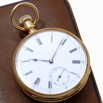 Swiss 18K gold open faced cylinder pocket watch Circa 1880 Swiss 18K gold open faced cylinder pocket watch Circa 1880