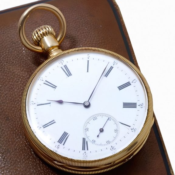 Swiss 18K gold open faced cylinder pocket watch Circa 1880 Swiss 18K gold open faced cylinder pocket watch Circa 1880