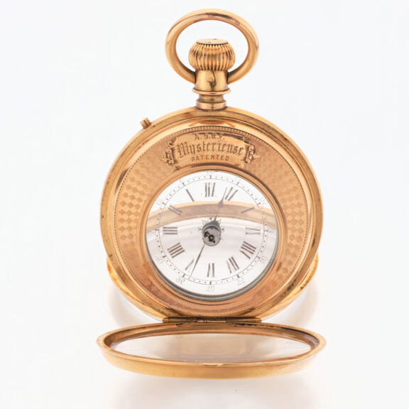Rare Swiss gold mystery watch in double sided case Circa 1890 Rare Swiss gold mystery watch in double sided case Circa 1890