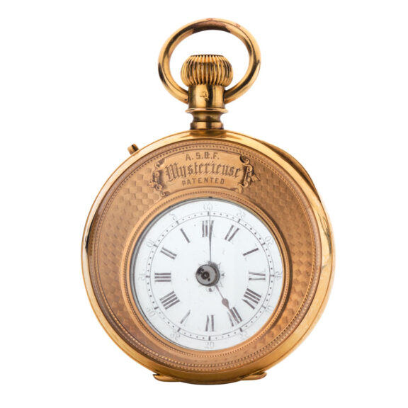 Rare Swiss gold mystery watch in double sided case Circa 1890 Rare Swiss gold mystery watch in double sided case Circa 1890