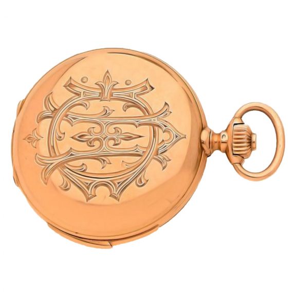 Swiss 18K gold quarter repeating hunting cased watch Circa 1900 Swiss 18K gold quarter repeating hunting cased watch Circa 1900