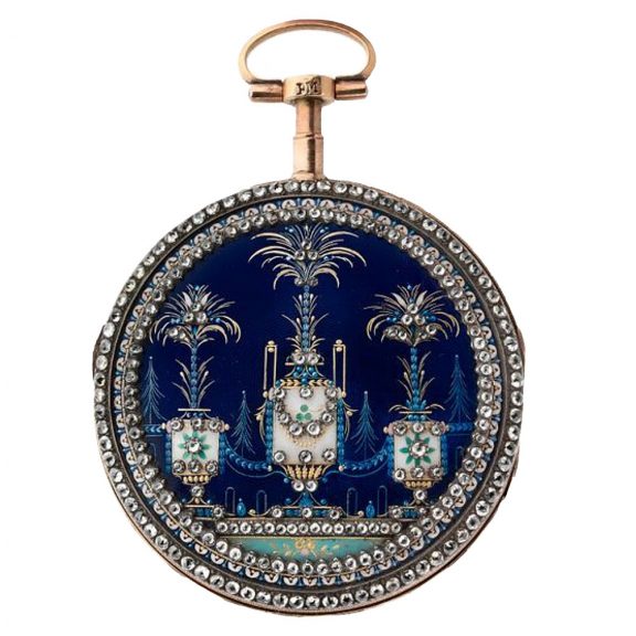 French gold enamel diamond set pocket watch Circa 1790