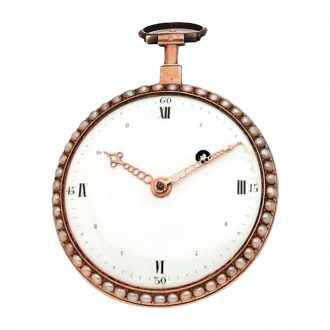 French gold enamel pocket watch with pearl rim Circa 1790