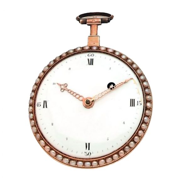 French gold enamel pocket watch with pearl rim Circa 1790 French gold enamel pocket watch with pearl rim Circa 1790
